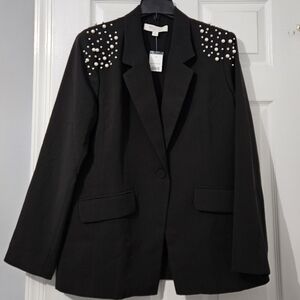 NWT: Women's Black Pearl & Rhinestone Single Breasted Blazer - XL